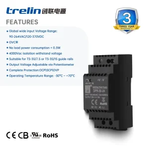 DPR-30 30W 5V 12V 15V 24V 48V Single Phase Plastic Case DIN Rail Step Shape Power Supply for Industrial Automation