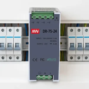DR-75-24 75W 24V DC Industrial DIN Rail Power Supply Single Output 3.2A 100-240VAC 86% Efficiency OVP OTP OCP SCP 220V