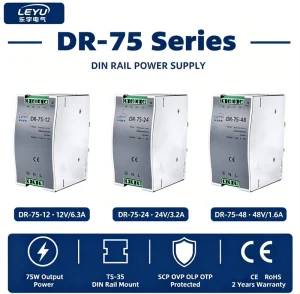 DR-75-48 Din Rail Switching Power Supply 48VDC Single Output 75W Universal AC Input