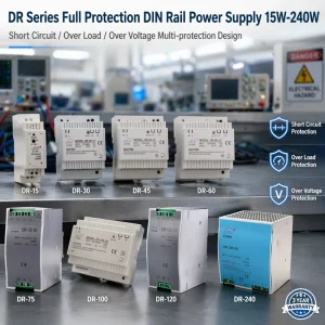 DR Series 15W to 240W DIN Rail Power Supply AC DC Single Output 5V 12V 15V 24V Industrial Switching PSU
