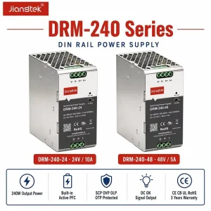 DRM-240 240W 24V 48V PFC SCP OVP OLP OTP TS-35 DIN Rail Industrial AC DC Power Supply Regulated PSU