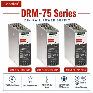 DRM-75 75W 12V 24V 48V Active PFC Fanless High Efficiency TS-35 DIN Rail Switching Power Supply SMPS PSU Module