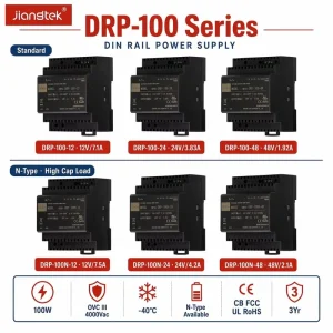 DRP-100 100W 12V 24V 48V N-Type High Cap Load TS-35 DIN Rail Constant Voltage Industrial AC DC Power Supply