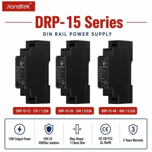 DRP-15 15W 12V 24V 48V OVC III No Load 0.3W 4000Vac Isolation TS-35 DIN Rail Constant Voltage Industrial Power Supply