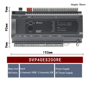 DVP40ES200RE/DVP40ES200TE PLC 40 Points ES2 Series Relay/Transistor Output RS485/Ethernet Packaging Machinery Controller
