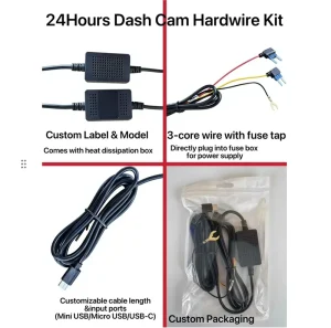 Dash Cam Hardwire Kit with Low Voltage Protection DC12V 24V to DC5V Car Power Adapter Copper PVC for DVR Dash Cam Power Cable
