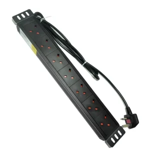 Data Center PDU Cabinet UK Socket 1.5U 19 Inch 13A Electrical Plug 7 Outlets with Power Indicator 45 Degree Angled Jack Aluminum