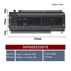 Delta DVP60ES200RE TE Relay & Transistor Output PLC ES2 Series with RS485 Communication for Assembly Line