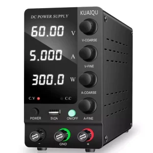 Desk DC Bench Adjustable Output Range 0~60 Volts/0~5 Amps DC Power Supply Variable with 5V/2A USB Output Interface