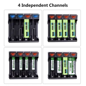 Doublepow DP-UK41 1.5A 4-Slot 4.2V LED Illuminated Battery Charger for 18650 16450 14450 10450 21700 26650 Li-Ion Batteries USB