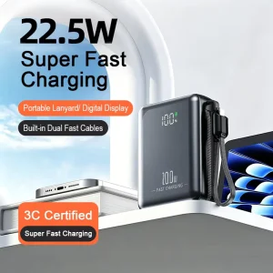 Dual Built in Cable 20000mAh 22.5W Fast Charging Multi device Portable Charger Power Bank