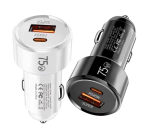 Dual Charging Ports Type C Fast Car Charger PD45 30W USB C Power Adapter for Mobile Phone