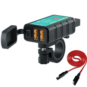 Dual Port Motorcycle USB Charger 12V Waterproof Motorcycle USB Charger Kit SAE to Adapter Cable with Switch and On off Switch