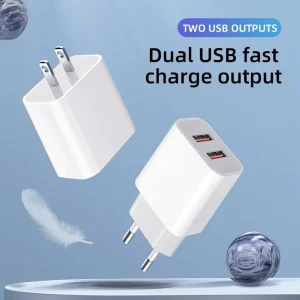Dual-Port USB Wall Charger, Cube Plug Power Adapter, Compatible with Phone 16/17/Air/15/14/13/12