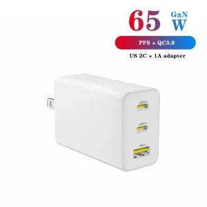Dual Type C & 1 USB A All in One Travel Adapter PD3.0 QC3.0 PPS Mobile Phone Laptop Camera Earphone 65W GaN Fast Charger