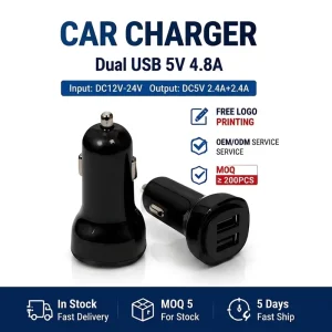 Dual USB Car Charger Adapter 24W 12V/24V to 5V 4.8A