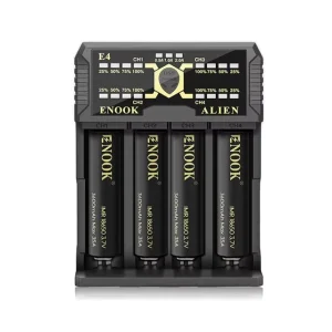 E4 Portable 18650 Battery Charger High Capacity Supports 3.7V 1.2V Batteries (26700 26650 21700 18350 AA) LED Illuminated