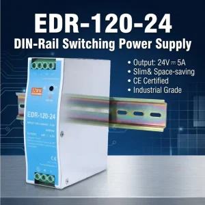 EDR-120-24 120W LED Driver DIN Rail Mount Switching Power Supply Low Ripple Class II 3-Year Warranty CE & RoHS Approved