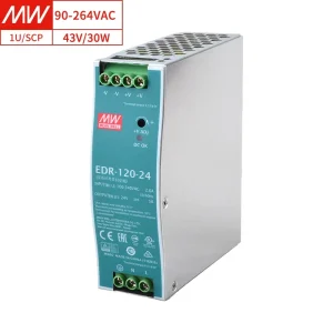 EDR-120-24 87.5% Efficiency Slim 40mm 1U Size 24V 5A 120W DIN Rail Power Supply for Industrial Control