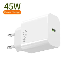 EN62368 45W GaN EU Plug Type-C Port Charger for 16 Tablet Smart Watch Mobile Phone USB Wall Charger