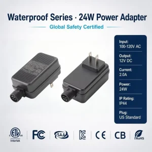 ETL FCC Certified 12V 2A IP44 Waterproof Power Adapter US Standard Wall Plug AC DC Adapter For Outdoor Electrical Devices