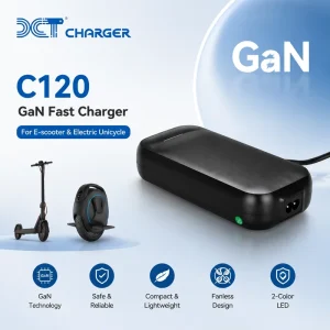 ETL TUV CE Certified C120 GaN Li ion Battery Charger for Electric Scooter Unicycle Custom Fanless 100 240V Compact Charger