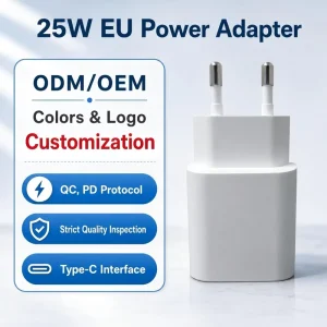 EU 25W PD USB-C Power Supply Adapter with OCP Protection for TA800 Phones, Electric Wall Charger