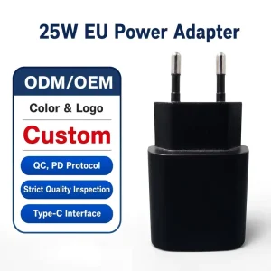 EU 25W USB-C PD Wall Charger with PC Fireproof Material for Mobile Phone Travel Use