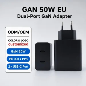 EU 50W/25W GaN Dual-Port USB-C Wall Charger EU Plug PD 3.0 OVP