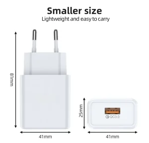 EU Plug 18W QC3.0 Fast Charging Wall Charger Fireproof USB-A Port