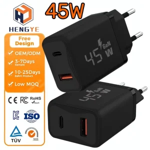 EU Plug 45W GaN Fast Charging Chargers Adapters QC 3.0 18W PD 45 Watt Adapter Type C Multi Charger USB-C