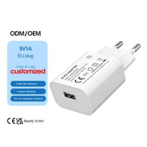 EU Plug 5V 1A Single-Port USB Wall Adapter, Home and Travel Charger, CE RoHS ERP REACH