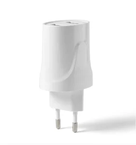 EU Plug Dual USB-A Wall Charger 5V 2.4A Max DC Output CE RoHS for Laptop Mobile Phone Camera Travel Use