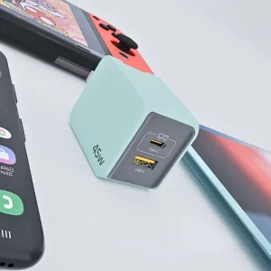 EU US AU UK Portable Changeable Plug 5V 12V Fast Charging Dual Port USB Type C 45W Mobile Phone Laptop GaN Wall Pd Fast Charger