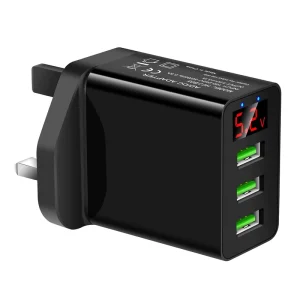 EU/US/UK Digital Display 3.1A USB Charger Adapter Fast Charging 3 USB Wall Chargers for Mobile Phone Fast Mobile Charger