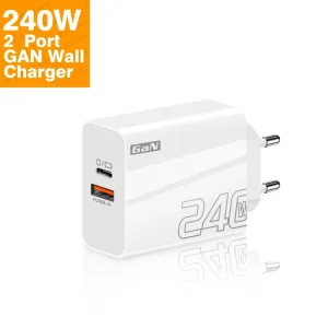 EU US UK Plug 240W 2-Port USB-C PD Fast Charger Adapter for Phones
