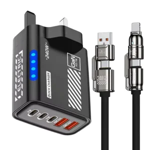 EU/US/UK Plug 240W USB-C PD GaN Fast Charger 5 Ports USB Quick Charging 240W USB C Power Adapter QC3.0 USB Type-C Travel Charger