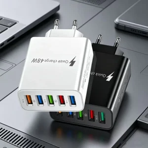EU US UK Plug 48W 5-Port QC3.0 USB Charger and Power Adapter