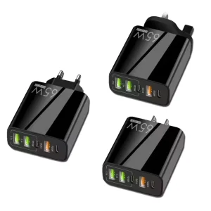 EU/US/UK Plug 65W 4 Ports USB Fast Charger QC3.0 PD USB Type-C Travel Wall Charger Adapter