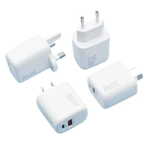 EU USB Wall Charger with 2 USB Type-C Ports, PD QC3.0 Fast Charger, 30W AC Output, White