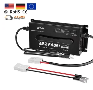 Efficient Charging 24V 40A LiFePO4 Chargers Ironphosphate 57.08 Inch Output Cable Lithium Battery Charger with LED Indicators