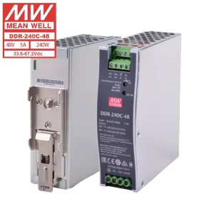 Electro-mechanical DDR-240C-48 240W 48V 5A DC-DC Single LED Industrial DIN Rail Power Supply with 92% Efficiency and Overload Protection