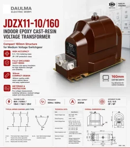 Epoxy Cast-Resin Insulation 12kV JDZX11-10/160 Voltage Transformer for Indoor Switchgear Protection and Metering