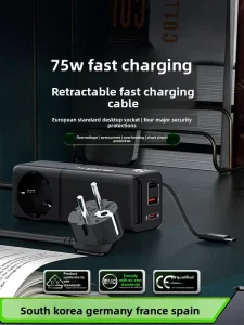 European Standard Power Strip German Standard Socket High Power 75W GaN Fast Charger Overvoltage Protection Korean Plug 1.5m