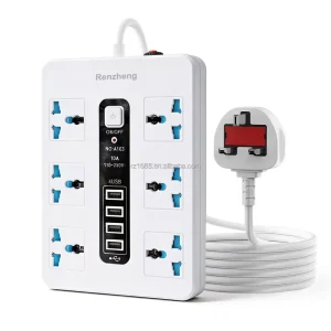 Extension Cord with 6 Electric Outlets Multi Plug Power Strip with 4 USB Ports and Overload Protection 2500W