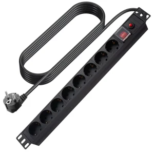 Factory 1U 8Way EU Power Distribution Unit 19Inch Industrial Socket 250V PDU Rack 16A PDU with Overload Protection for Cabinet