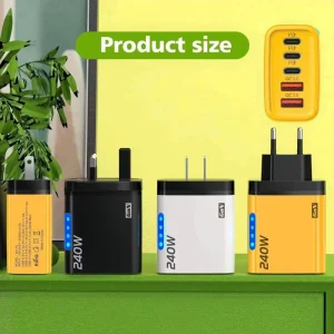 Factory 240W 5 Ports Type-C USB Fast Charger EU US UK Plug LED Light Desktop Power Adapter