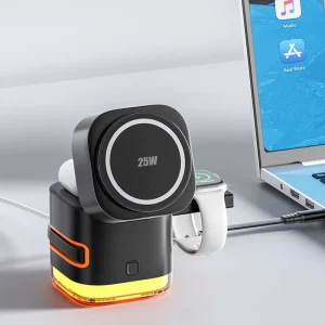 Factory 25W 5in1 Folding Magnetic Wireless Charger with Night Light for Phone, Watch, Earbuds