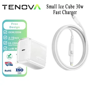 Factory 30W GaN PD 3.0 Type-C Ice Cube Crystal Transparent Fast Charger Wall Adapter for iPhone Samsung OEM
