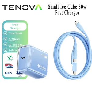Factory 30W GaN PD 3.0 Type-C Ice Cube Smart Temperature Fast Charger Adapter for Mobile Phone iPhone